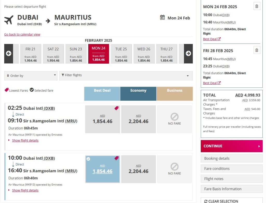 Air Mauritius Flight Price