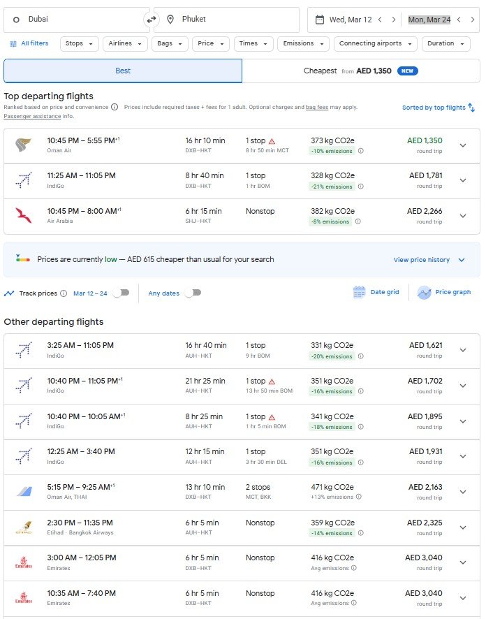 Dubai to Phuket Example