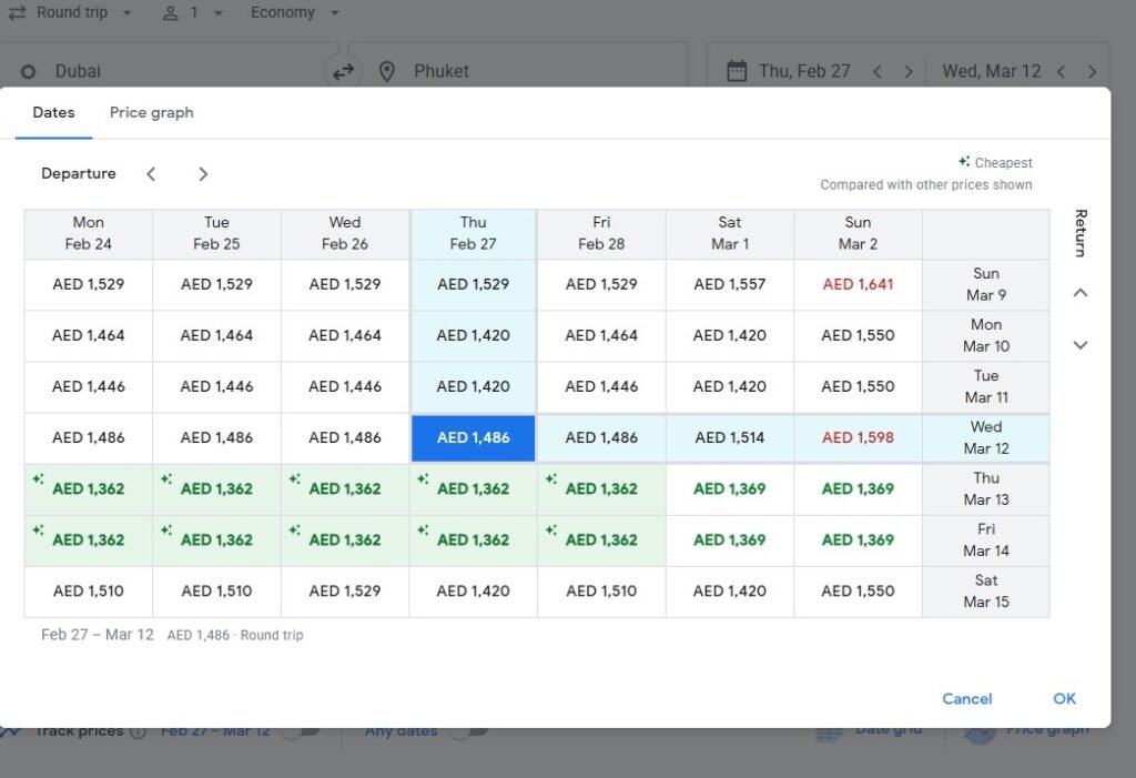 Google Flights Price Grid